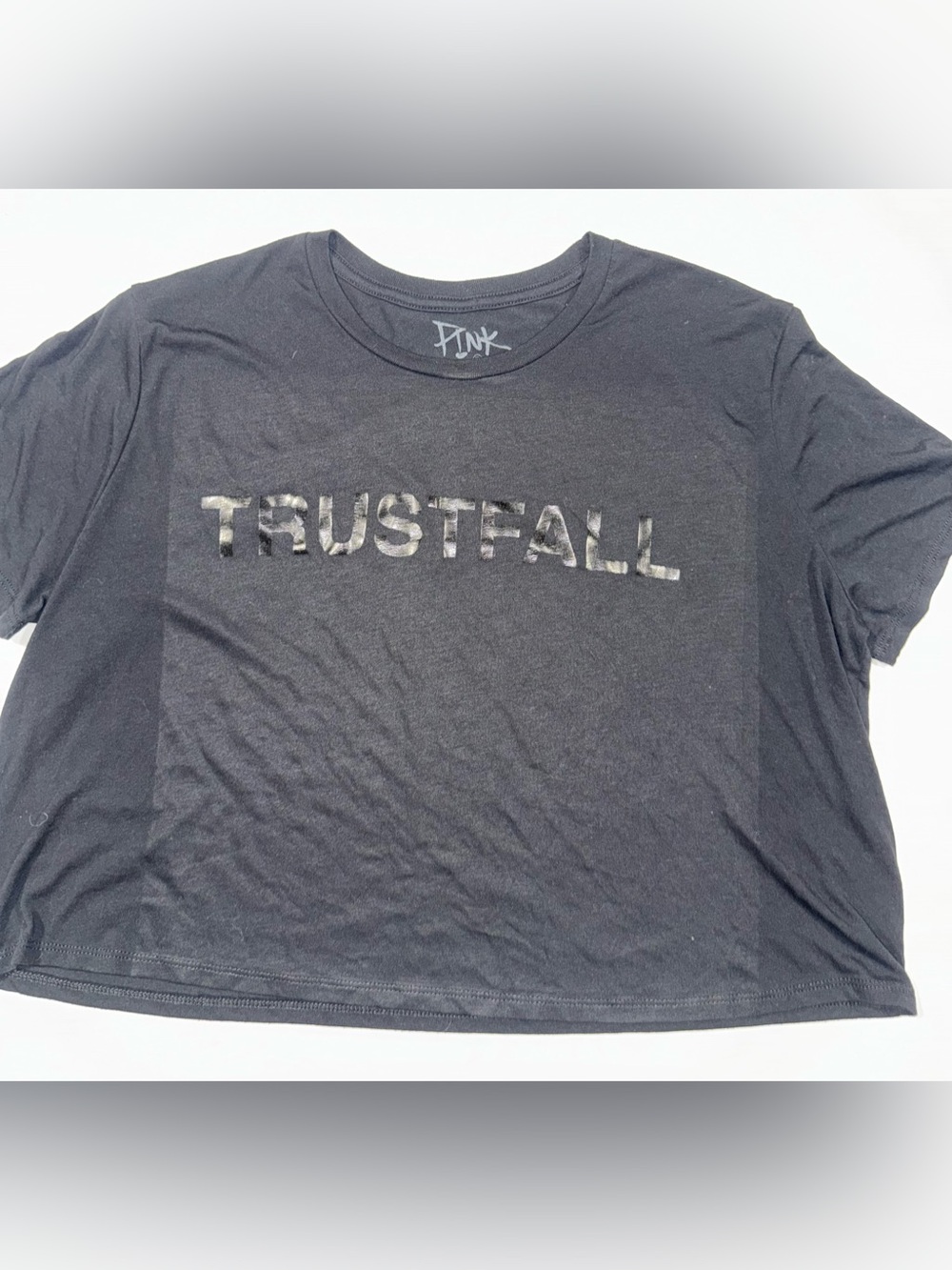 PINK Victoria's Secret Black 'TRUSTFALL' Cropped Tee